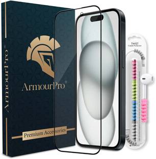 ArmourPro Edge To Edge Tempered Glass for Apple iPhone 15, iPhone 15, (OG Glass with Black Border & Cable Protector)