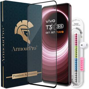 ArmourPro Edge To Edge Tempered Glass for Vivo T3x 5G, Vivo T3x, T3x 5G, Realme Narzo 70X 5G, Realme Narzo 70X, Narzo 70X 5G, OG Tempered Glass with Cable Protector
