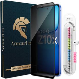 ArmourPro Edge To Edge Tempered Glass for IQOO Z10X 5G, IQOO Z10X, Realme Narzo 80X 5G, Narzo 80X, Vivo T4X 5G, Vivo T4X, Privacy Anti Spy Protection Glass with Cable Protector