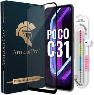 ArmourPro Edge To Edge Tempered Glass for Poco C31, Poco M2, Redmi 9A, Tempered Glass With Cable Protector