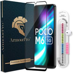 ArmourPro Edge To Edge Tempered Glass for Poco M6 5G, Tempered Glass With Cable Protector