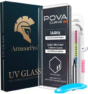 ArmourPro Edge To Edge Tempered Glass for Tecno Pova Curve 5G, Tecno Pova Curve, Advanced HD+ UV Guard, UV Glue Tempered Glass with Cable Protector