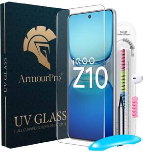 ArmourPro Edge To Edge Tempered Glass for iQOO Z10 5G, iQOO Z10, Z10 5G, UV Glue Tempered Glass with Cable Protector