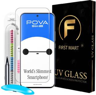 FIRST MART Edge To Edge Tempered Glass for Tecno Pova Slim 5G, Tecno Pova Slim, Pova Slim 5G, UV Glue Tempered Glass with Cable Protector