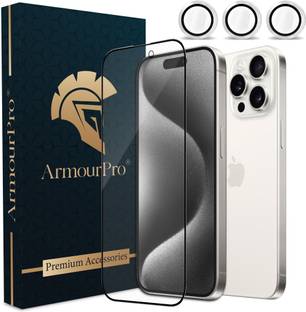 ArmourPro Edge To Edge Tempered Glass for iPhone 15 Pro Max, iPhone 15 Pro Max: Tempered Glass with Silver Camera Ring