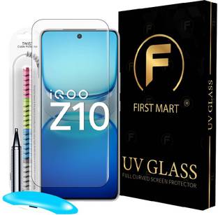 FIRST MART Edge To Edge Tempered Glass for iQOO Z10 5G, iQOO Z10, Z10 5G, UV Glue Tempered Glass with Cable Protector