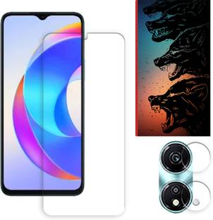 SOMTONE Edge To Edge Tempered Glass for Honor X5 Plus 4G Tempered Glass Screen Protector | Anti-Scratch | Edge to Edge Full Coverage | 9H Hardness ( 1 FRONT SCREEN GUARD + 1 CAMERA LENS PROTECTOR + 1 FREE BACK EMBOSSED SKIN061 )