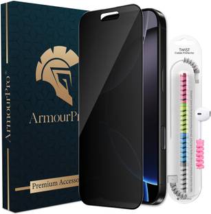 ArmourPro Edge To Edge Tempered Glass for iPhone 16 Pro, Apple iPhone 16 Pro, Matte Privacy Anti Spy Protection Glass with Cable Protector