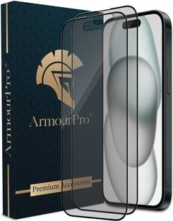ArmourPro Edge To Edge Tempered Glass for iPhone 15, Apple iPhone 15, iPhone 14 Pro, Matte Finish Black Border Glass