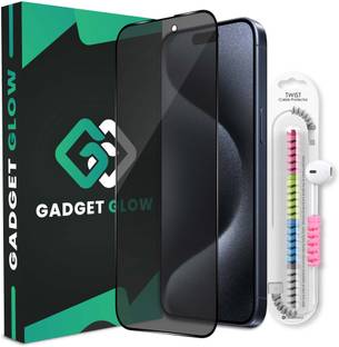 Gadget Glow Edge To Edge Tempered Glass for iPhone 15 Pro Max, iPhone 15 Plus, 1 Privacy Anti Spy Protection Glass with 1 Cable Protector