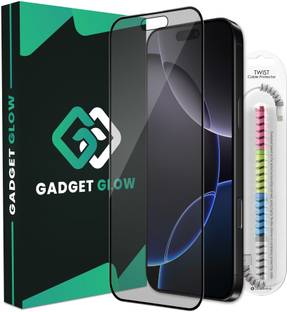 Gadget Glow Edge To Edge Tempered Glass for iPhone 16, Apple iPhone 16, 16, Matte OG Tempered Glass with Cable Protector