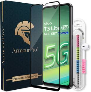 ArmourPro Edge To Edge Tempered Glass for Vivo T3 Lite 5G, Vivo T3 Lite, T3 Lite 5G, OG Tempered Glass with Cable Protector