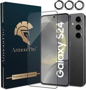 ArmourPro Edge To Edge Tempered Glass for Samsung Galaxy S24 5G, Samsung S24 5G, Samsung S24, S24 5G, (1 OG Tempered Glass with 1 Onyx Black Camera Ring)