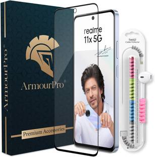 ArmourPro Edge To Edge Tempered Glass for Realme 11X 5G, Realme 11 5G, Realme Narzo 60X 5G, (1 OG Tempered Glass with 1 Cable Protector)