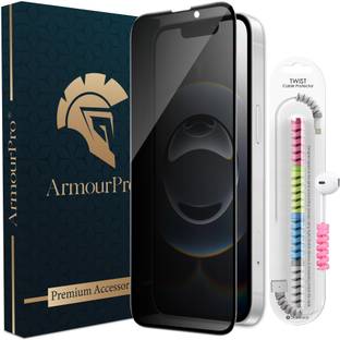 ArmourPro Edge To Edge Tempered Glass for iPhone 16e, iPhone 14, Apple iPhone 13, iPhone 13 Pro, Privacy Anti Spy Protection Glass with Cable Protector