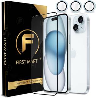 FIRST MART Edge To Edge Tempered Glass for Apple iPhone 15, Apple iPhone 15, Edge to Edge Glass with Blue Camera Ring