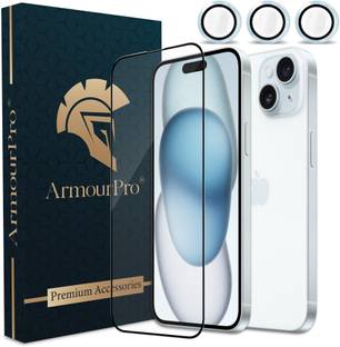 ArmourPro Edge To Edge Tempered Glass for iPhone 15, Apple iPhone 15, iPhone 13, Edge to Edge Glass with Blue Camera Ring