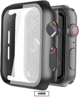 TSHIENTT Front and Back Tempered Glass for Apple Watch Series 8 Series 7 45mm with Tempered Glass Screen Protector & Full Hard Ultra-Thin Scratch Resistant Bumper Protective Cover for iWatch 45mm Accessories
