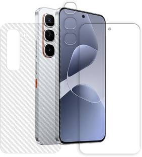 SOMTONE Front and Back Tempered Glass for Infinix Hot 60 Pro 4G Tempered Glass Screen Protector | Anti-Scratch | Edge to Edge Full Coverage | 9H Hardness (1 FRONT SCREEN GUARD + 1 BACK CARBON FIBER SKIN + 1 CAMERA LENS PROTECTOR)
