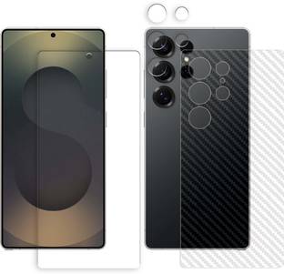 ARBAN Front and Back Tempered Glass for Samsung Galaxy S25 Ultra 5G Tempered Glass Screen Protector | Anti-Scratch | Edge to Edge Full Coverage | 9H Hardness (1 FRONT SCREEN GUARD + 1 BACK CARBON FIBER SKIN + 1 CAMERA LENS PROTECTOR)