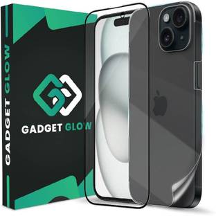 Gadget Glow Front and Back Tempered Glass for iPhone 15, Apple iPhone 15, Apple 15, ( 1 OG Black Border Glass with 1 Back Membrane )