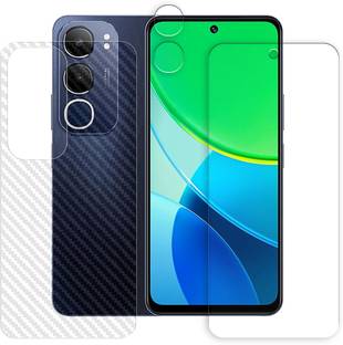 ARBAN Front and Back Tempered Glass for vivo Y19s Pro 4G Tempered Glass Screen Protector | Anti-Scratch | Edge to Edge Full Coverage | 9H Hardness ( 1 FRONT SCREEN GUARD + 1 BACK CARBON FIBER SKIN + 1 CAMERA LENS PROTECTOR )