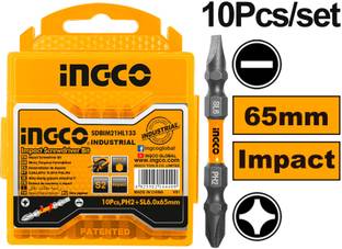 INGCO 10Pcs Impact Screwdriver Bits Set, Black Surface with Magnet, with High Visibility Sleeve, Screwdriver Bit Set