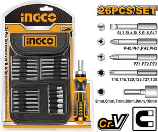 INGCO 26Pcs Screwdriver Bits Set, Magnetic Combination Screwdriver Set with 1 Pouch Screwdriver Bit Set