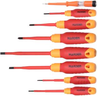 Harden 8Pcs Insulated Magnetic Screwdriver Set-4 Slotted/Flat, 3 Phillips &Tester-1000V Standard Screwdriver Set