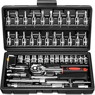 VD Enterprise 46-Piece 1/4-Inch Ratchet Wrench & Socket Tool Kit | Household Hand Repair Set Long Handle Screwdriver