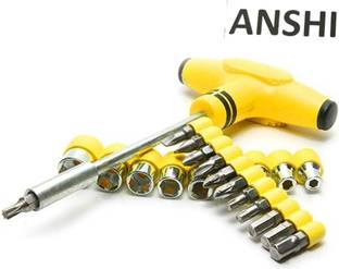 Adhvika T Shape Screwdriver Set Batch Head Ratchet Pawl Socket Spanner yellow Combination Screwdriver Set