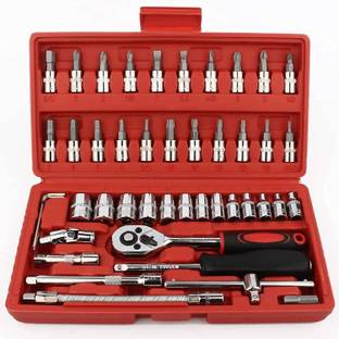 TOTAM 46 in 1 Pcs Tool Kit & Screwdriver and Socket Set Multi Purpose Combination Tool Case Precision Socket Set Standard Screwdriver Set