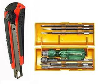TAPARIA Taparia Steel Cutter Knife SK 1(Red, Smooth finish) + Taparia 840 Screw Driver Set with Neon Bulb Combination Screwdriver Set