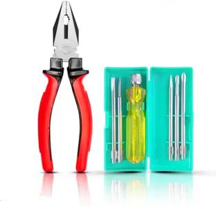 Kiesh 5 Pcs Screwdriver Set with 8 Inch Grip Combination Lineman Plier Combination Screwdriver Set