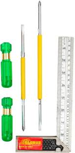 Globus 752 Screw Driver 2 in 1(8"/200mm ) & (10"/250mm ) & Try Square (8 INCH/200 mm) Combination Screwdriver
