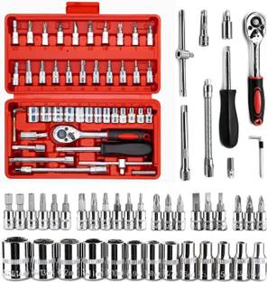 SRSW 46pcs 1/4-Inch Socket Set Tool Ratchet Torque Wrench Combo Tools Kit Car Repair Combination Screwdriver