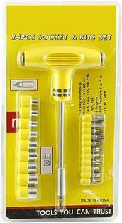 Adhvika T Shape Screwdriver Set Batch Head Ratchet yellow tool kit Pawl Socket Spanner Combination Screwdriver Set