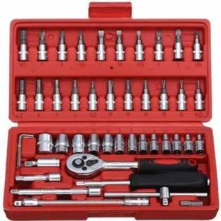 VD Enterprise 46-Piece 1/4-Inch Ratchet Torque Wrench & Socket Set – Car Repair Tools Kit Long Handle Screwdriver