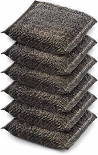 Ramanuja Stainless Steel Super Scrub Set Black, (Pack of 6) Stainless Steel Scrub