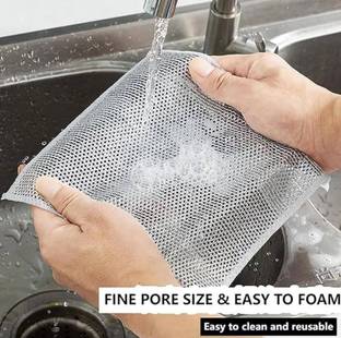 RadhaTex Pack of 3 Multifunctional Reusable Steel Wire Dishwashing Scrub Pad CCx3.1084 Stainless Steel Scrub