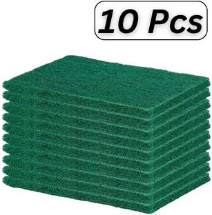 JKB TRADERS Heavy-Duty Reusable Scouring Pads – Green Multipurpose Scrubbers (Pack of 10) Scrub Pad
