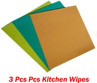 Nimbose Reusable and Biodegradable 3 Pcs Wet Kitchen Cleaning Cellulose Wipes Sponge Wipe