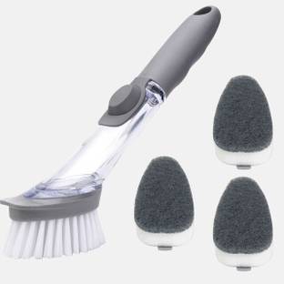 Thrivanta Kitchen Cleaning Brush Scrubber Dish Bowl Washing Sponge with Refill Liquid Soap Dispenser Scrub Sponge, Scrub Pad