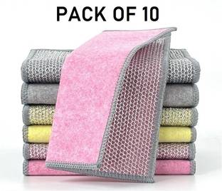 PILONG Multicolor Microfiber Cotton Wire Dish-washing Rag, Wire Dishcloth Stainless Steel Scrub, Scrub Pad