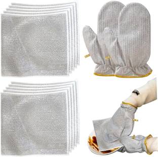 Zenesys Wire Dishwashing cloth With Gloves(3 cloth 2 gloves) Stainless Steel Scrub