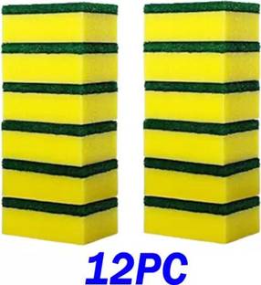KbeasiCreation 12 Pc Green Yellow Sponge Scrub Pads Scrub Sponge, Scrub Pad