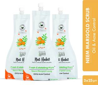 Nat Habit Neem-Marigold-Laung Mura (Face Scrub) For Oil & Acne Control - 75 gm(Pack of 3) Scrub