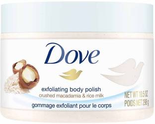DOVE Exfoliating Body Scrub | Rice Milk and Moisturizing Macadamia 298 gm Scrub