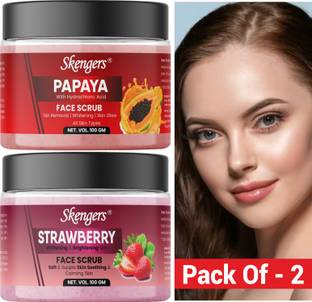 skengers Strawberry&Papaya Scrub Revitalizing Skin Whitening and Shining Skin Combo Scrub