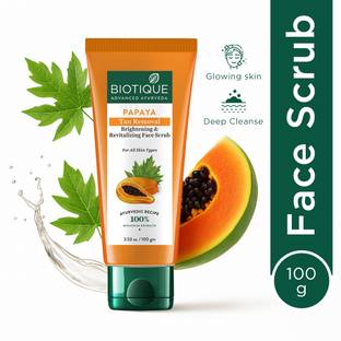 BIOTIQUE Papaya Tan Removal Skin Brightening Face Scrub|Gentle Exfoliation|All Skin Types Scrub